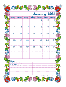 2026 Monthly Cute Kids Calendar Template