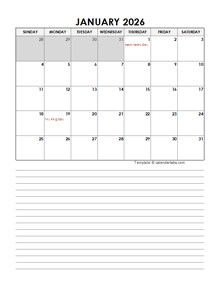 2026 Monthly Excel Template Calendar