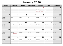 2026 Monthly Julian Calendar Landscape