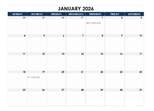2026 Monthly Numbers Calendar Template
