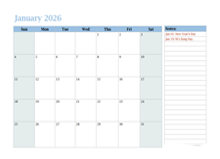 2026 Monthly OneNote Calendar