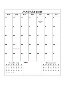 2026 Monthly Planner With US Holidays