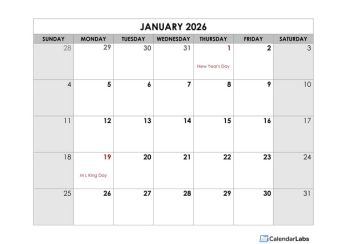 2026 Monthly US Holidays LibreOffice Calendar