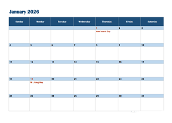 2026 OneNote Calendar Template
