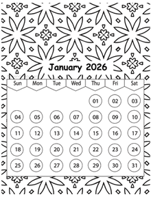 2026 Pattern Coloring Calendar Printable