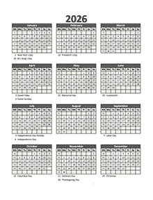 2026 Printable Calendar With Holidays