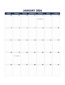 2026 Printable Calendar With large Boxes