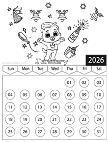 2026 Printable Coloring Calendar Pages