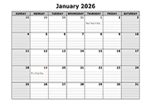 2026 Printable Landscape Monthly Calendar