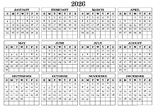 2026 Blank Yearly Calendar Landscape