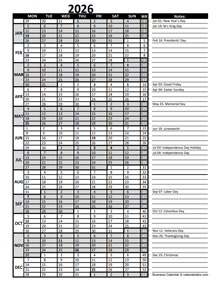 2026 Business Project Planning Calendar With Week Number