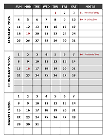 2026 Quarterly Calendar Template