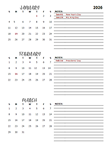 2026 Quarterly Portrait Calendar Template