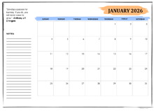 2026 Student Calendar With Note Space