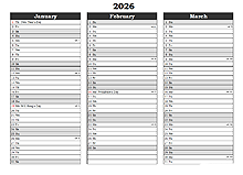 Editable 2026 Three Month Calendar