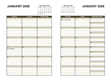 2026 Two Page Monthly Calendar A3