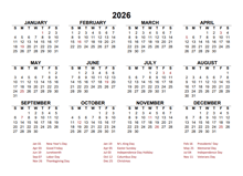 2026 Year at a Glance Calendar with Malaysia Holidays