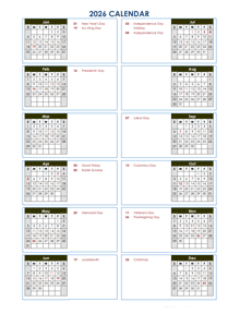 2026 Year At A Glance Word Calendar Template