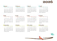 2026 Blank Yearly Calendar Bird Template