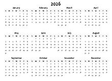 2026 Yearly Blank Calendar Template