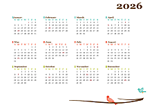 2026 Yearly Calendar Bird Template