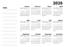 2026 Yearly Calendar Blank Minimal Design