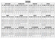 2026 Blank Yearly Calendar Landscape