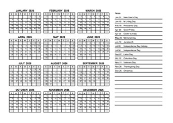 2026 Yearly Calendar PDF