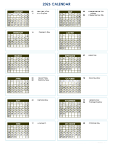 2026 Full Year Calendar Vertical Template