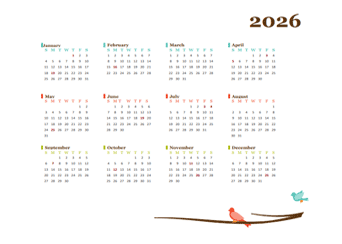 2026 Yearly Editable Word Calendar Template
