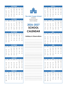 2026 Yearly Free Editable School Sep-Aug Calendar