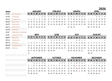 2026 Yearly Google Docs Calendar Template