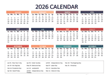 2026 Yearly Powerpoint Calendar Slide