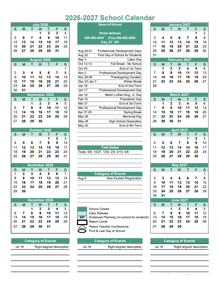 2026 Yearly School Calendar Template Editable Jul-Jun