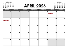 April 2026 Calendar Excel