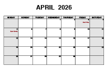 April 2026 PDF Calendar