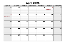 April 2026 Calendar Word
