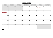 April 2026 Planner Excel