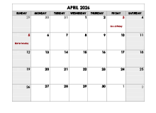 April 2026 Printable Calendar