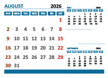 August 2026 Excel Calendar with Holidays