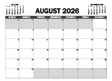 August 2026 Calendar Excel