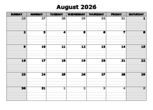 August 2026 Calendar Word