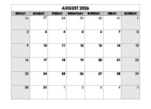 August 2026 Printable Calendar