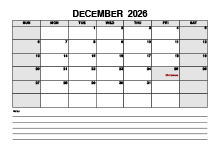 Blank December 2026 Calendar PDF