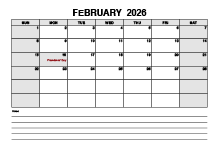 Blank February 2026 Calendar PDF