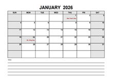 Blank January 2026 Calendar PDF