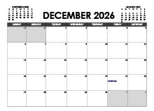 December 2026 Calendar Excel