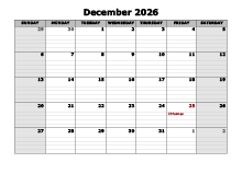 December 2026 Calendar Word