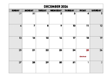 December 2026 Printable Calendar