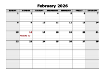 February 2026 Calendar Word
